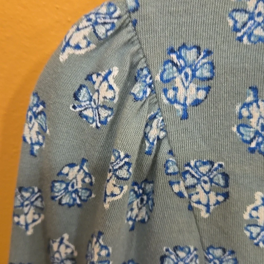 Lucky Brand Green And Blue Floral Blouse With Square Neclime Size Medium - Picture 3 of 5